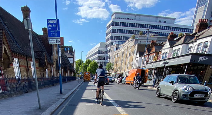 Cyclist in bus lane