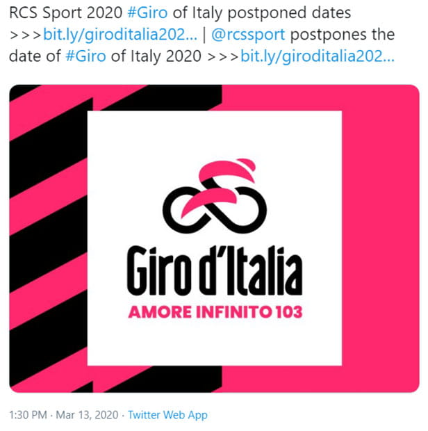 Giro D'Italia statement on Twitter