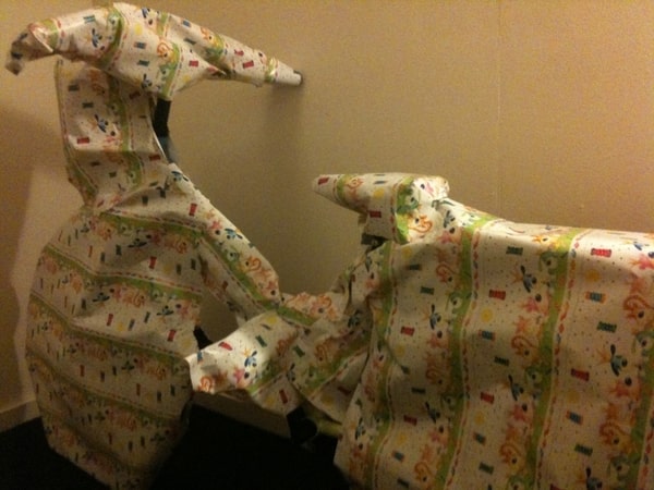 A badly-wrapped bike. The reality!