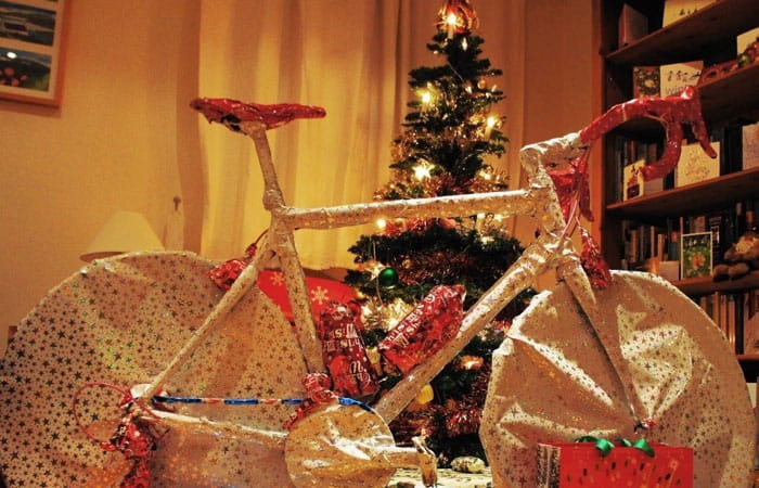 Bike wrapped up at Christmas