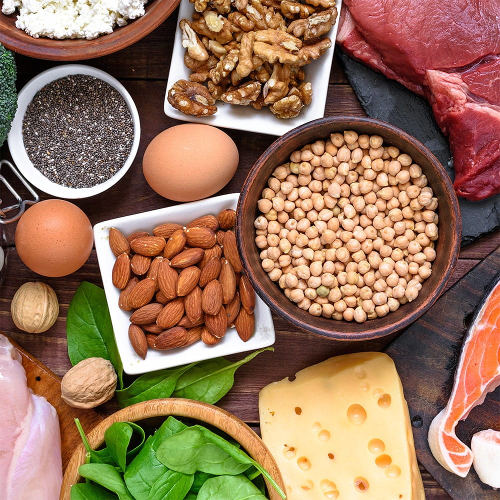 Meat, eggs, nuts and dairy are great sources of protein
